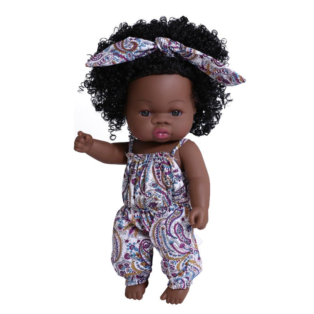 33cm Full Silicone Body Reborn Baby Doll Toys Dark Black Brown Skin Optional Rebirth Doll Lifelike Curly Hair Newborn Doll for Kids Birthday Xmas Gift
