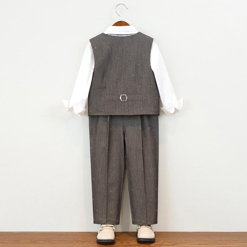 Trendy 2026 Boys Suit Set Blue Elegance Flower Child Birthday Vest Overalls Outfits Kids Host Piano Performances Special Costume