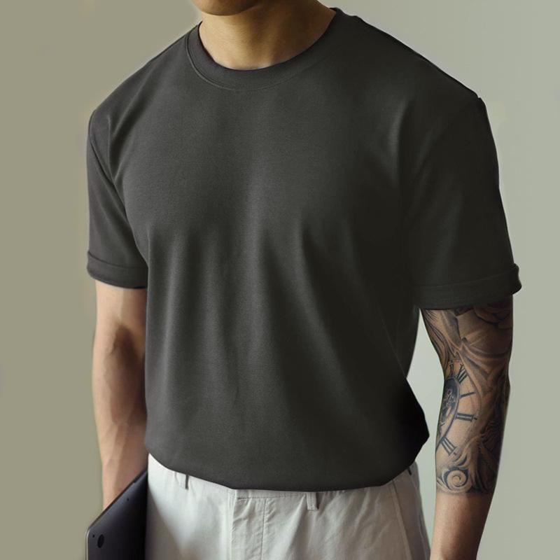 Men Crew Neck Short Sleeve Plain Casual Basic T Shirt Tops S серый