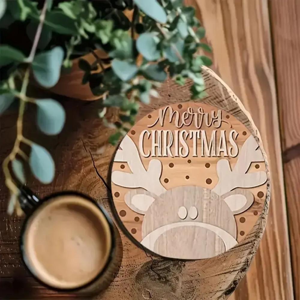 Een charmante 6-delige set houten kerstonderzetters, geschikt voor rond design, hittebestendig en antislip - ideaal voor huis de