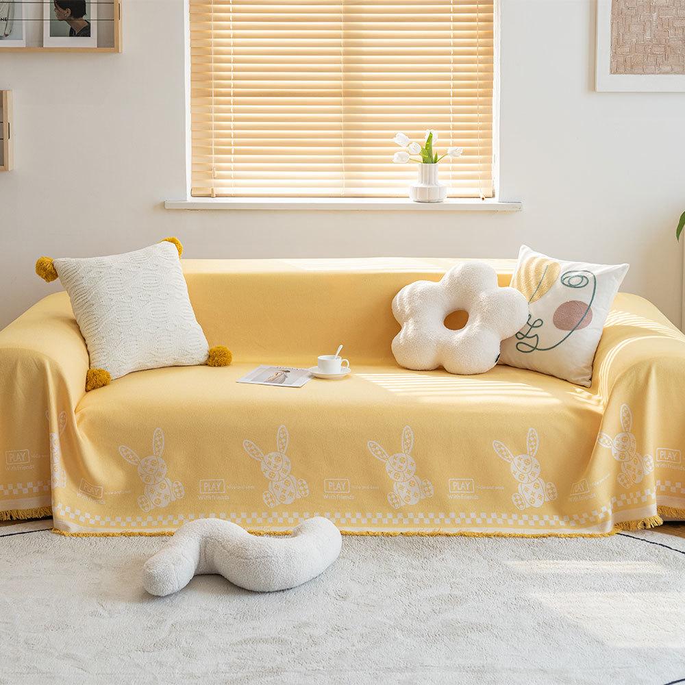 Cotton Thread Sofa Towel Cover Cloth Four Seasons Universal Anti-Scratching Non-Stick Wool Cartoon Jade Hare Simple Universal Thickened Non-Slip