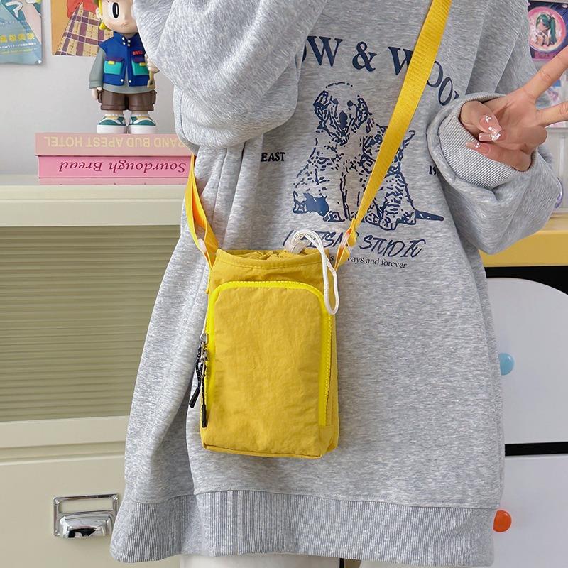 Sports small satchel multi-functional men's and women's casual shoulder mobile phone bag lightweight running drawstring water cup bag