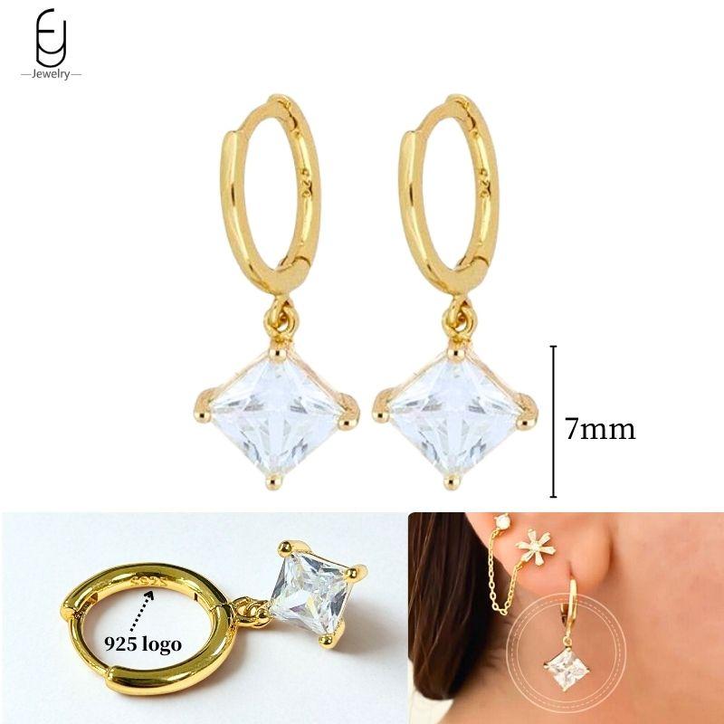 925 Silver Ear Needle White Crystal Gold Earrings for Women Luxury Water drop/Heart/Flower Pendant Earring Fine Jewelry
