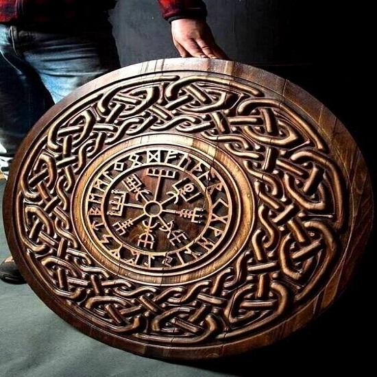 Shield Viking Norse Medieval Wooden Carving Round Celtic Ornament Battle Hand