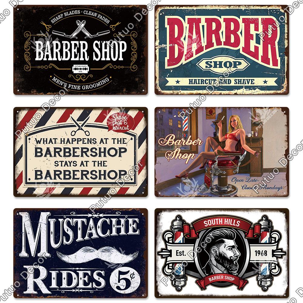 Decor Barber Tin Sign Plaque Metal Plate Vintage Retro Barber Shop Wall Art Posters Iron Painting for Room House Stickers