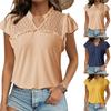 Women's Casual V-Neck Pleated Patchwork Lace-Trimmed Short-Sleeve Top With Hollow Ruffles