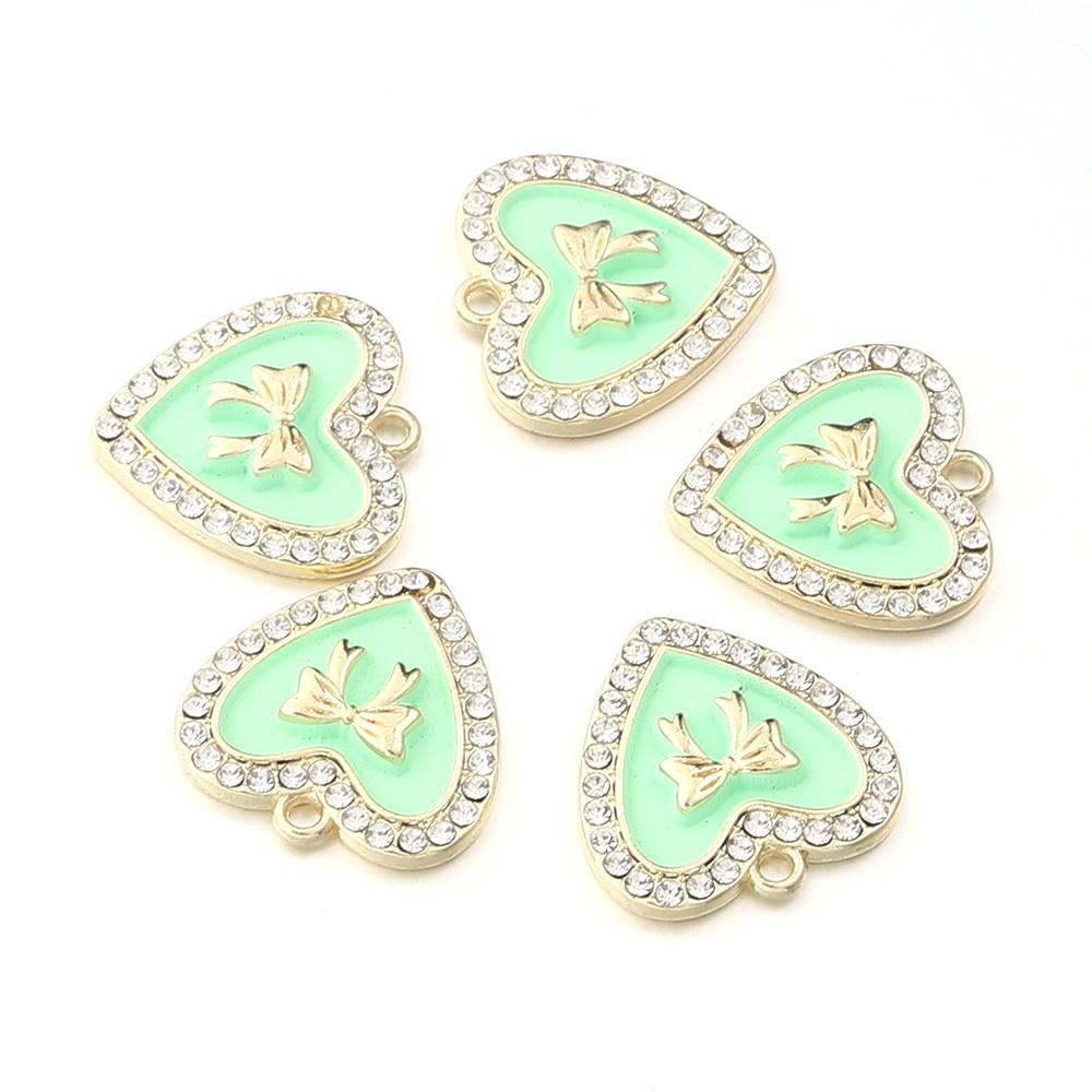 5pcs 21mm Alloy Heart Charms Cute Bow Dripping Oil Enamel Pendants For Jewelry Making DIY Necklace Bracelet Earrings Accessories