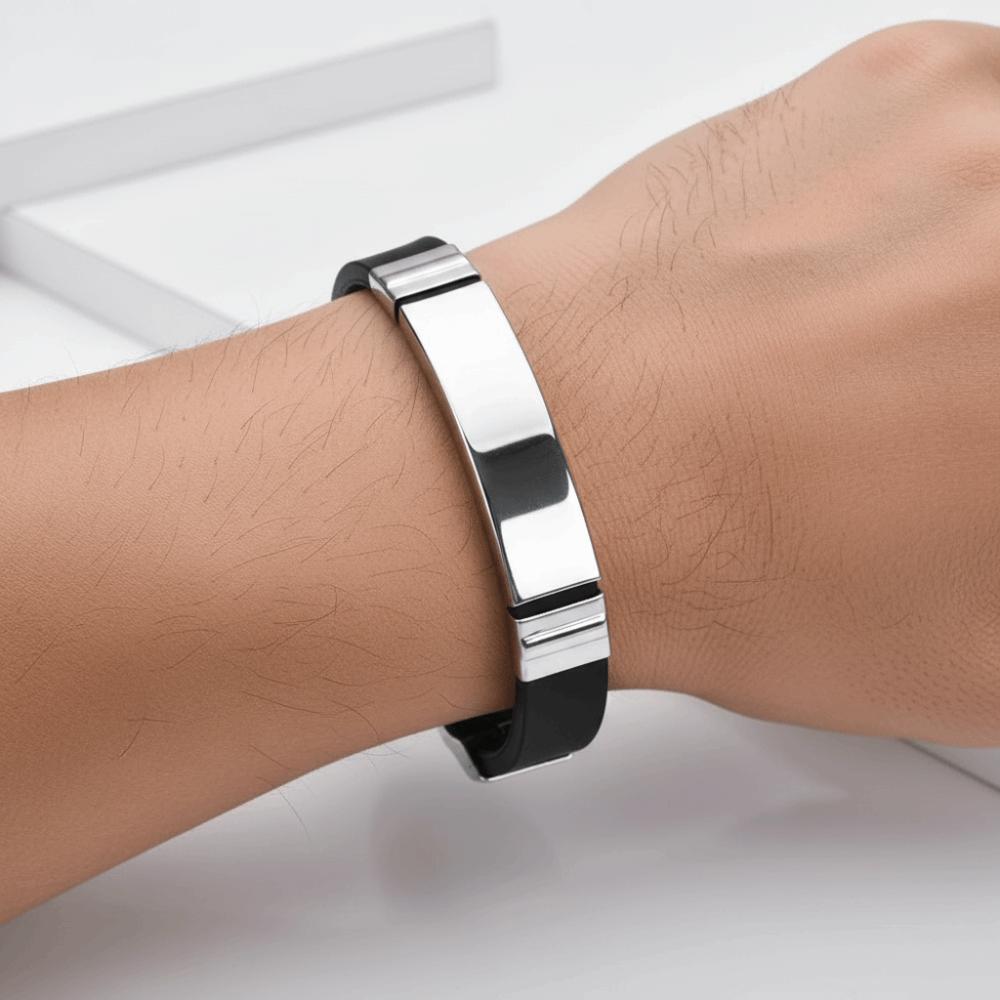 Silicone Strap Sport Wristband Stainless Steel Couple Bangle Men's Bracelet Jewelry Accessories