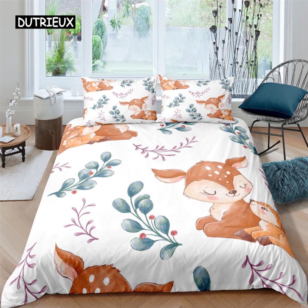 Nordiskt sängöverkast påslakan King Queen Inga lakan Tecknad djur sängklädesset Barn täckesöverkast 2/3 st Polyester täcke