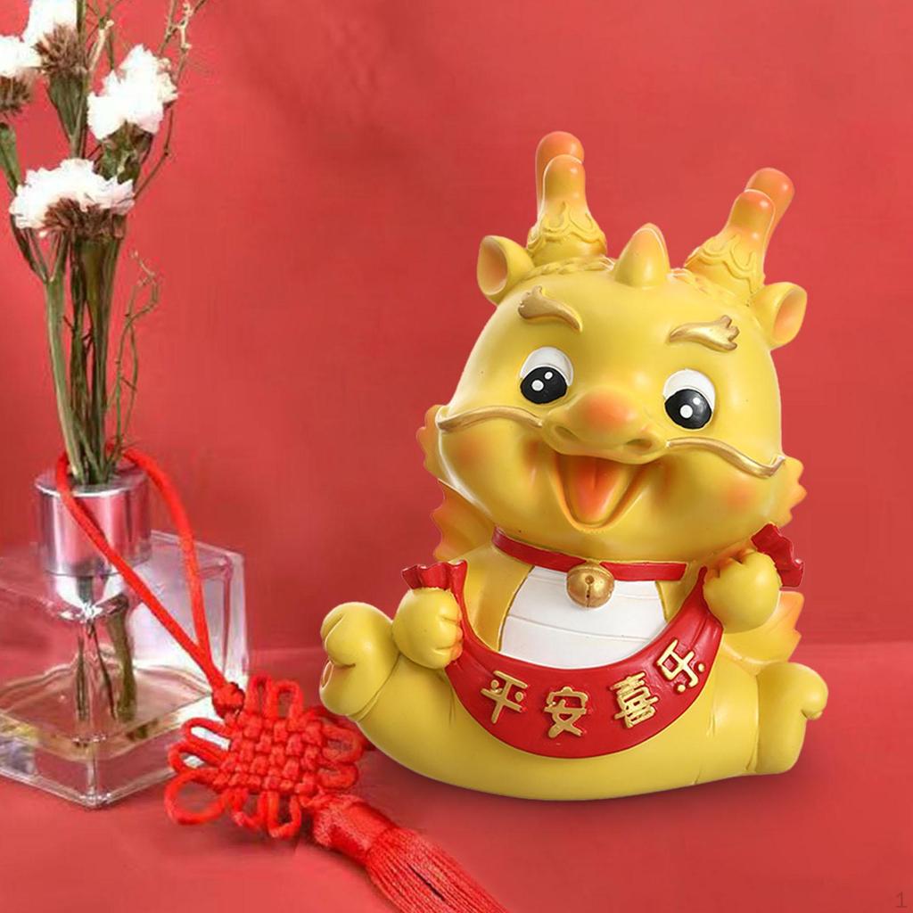 Chinese Year Dragon Statue Piggy Bank Animal Sculpture Feng Shui Table Figurine