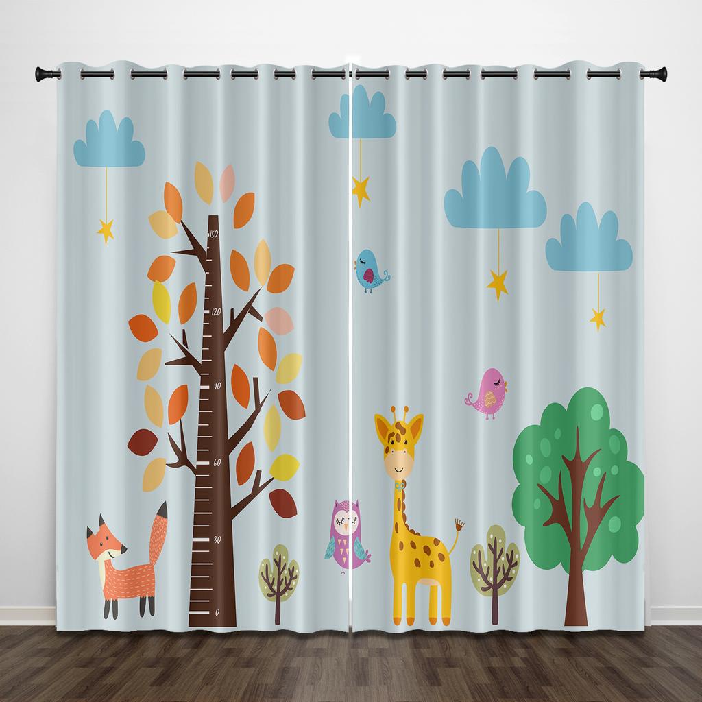 3D Digital Printing Explosive Cartoon Curtain Cute Animals Boy Children's Kids Room Bedroom Balcony Bay Window Thin Curtain 2pcs