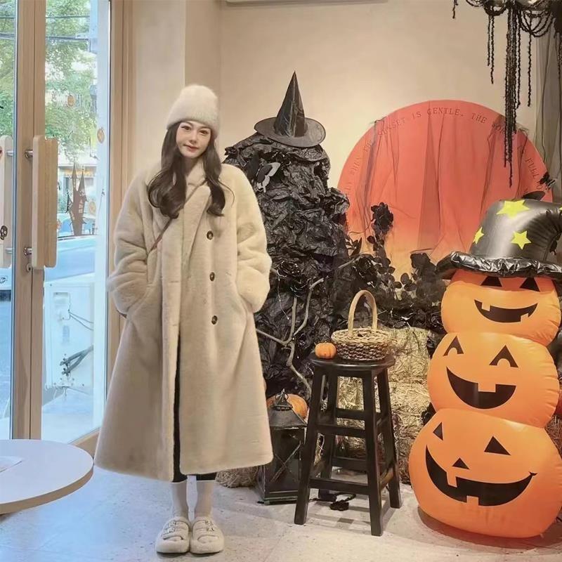 Mladý kabát z umělé norkové kožešiny Dámský nový zimní s podšívkou a bavlnou Zesílený dlouhý kabát