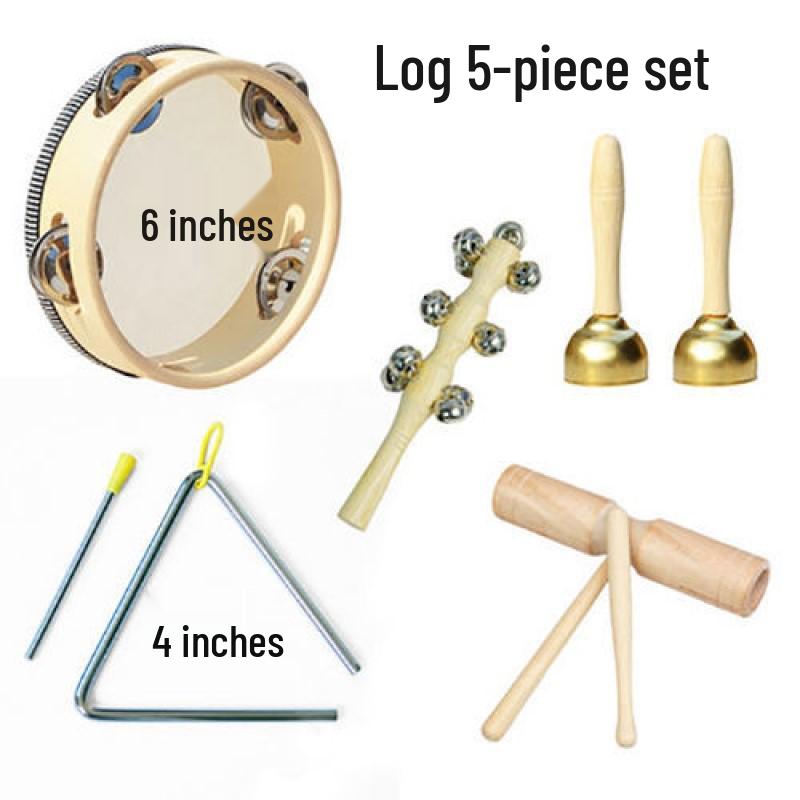 Kindergarten Percussion Set: Rhythm Triangle, Sand Hammer, Drum, Wood Block