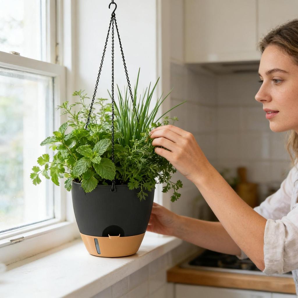 2pcs Self Watering Pots for Indoor Plants Flower Pots Planter with Drainage Holes Plant Hanger Home Office Decor