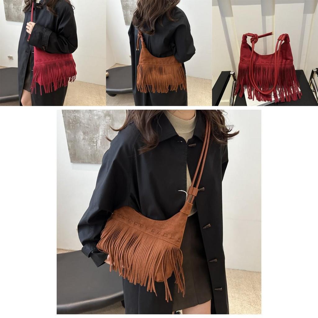 Borsa Tote da Donna Vintage Elegante con Frange Grande Capacità Borsa a Mano Chic per Tutti i Giorni