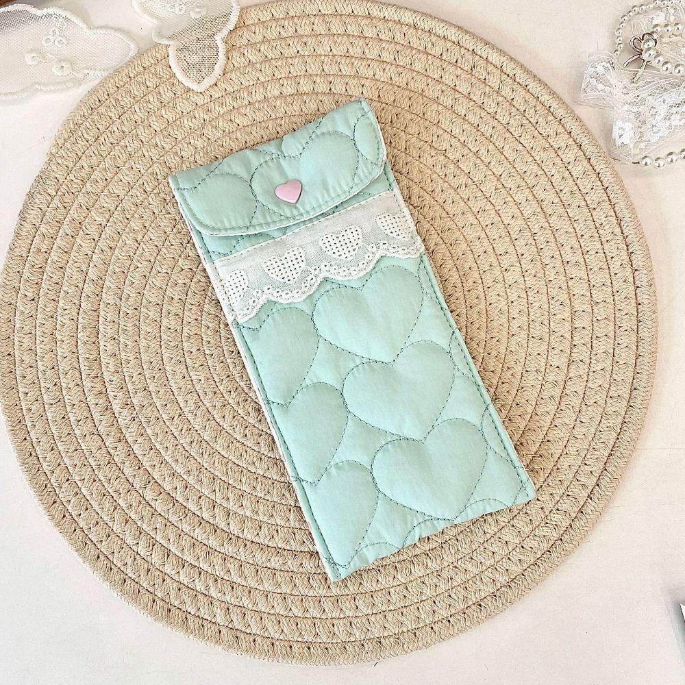 Korean Style Cotton Glasses Storage Bag Lace Heart Cute Pencil Case Portable Lipstick Bag Student