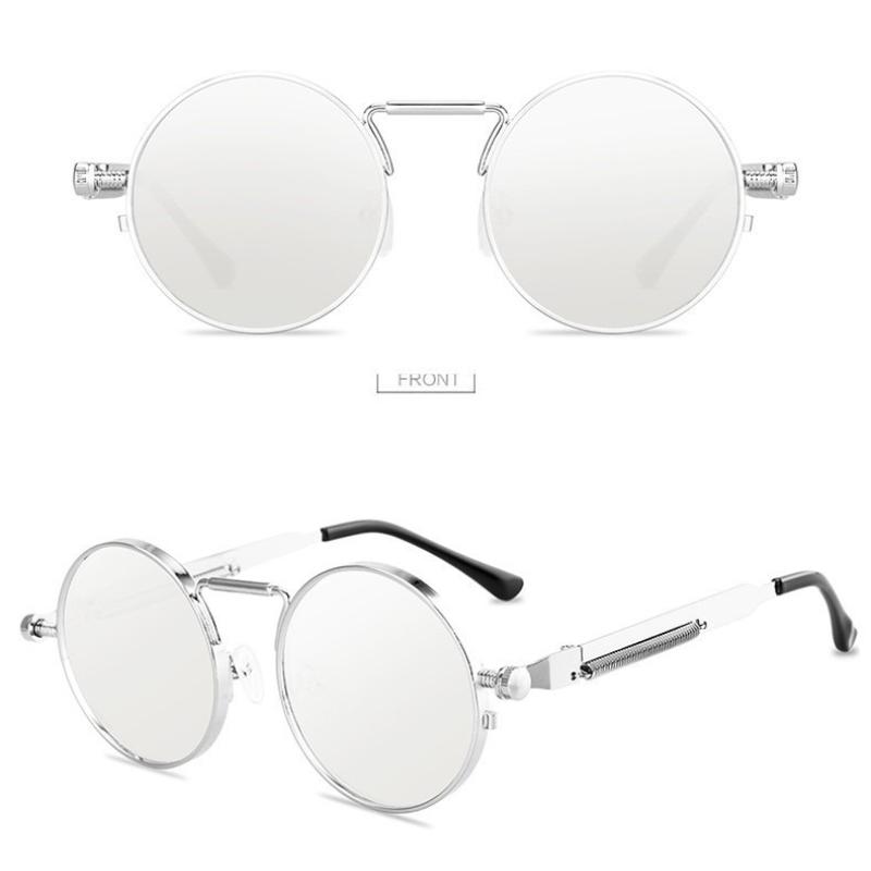 New Vintage Round Steampunk Sunglasses for Men Women Retro Metal Spring Leg Sun Glasses