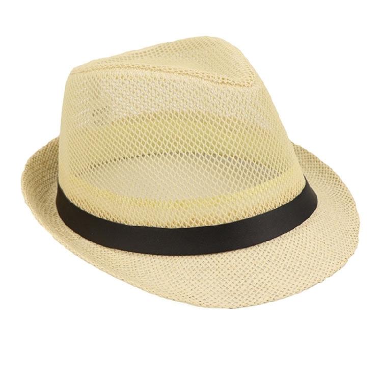 British Style Trilby Hat Straw Weaving Fedoras Hat for Gentlemen Camping Travel