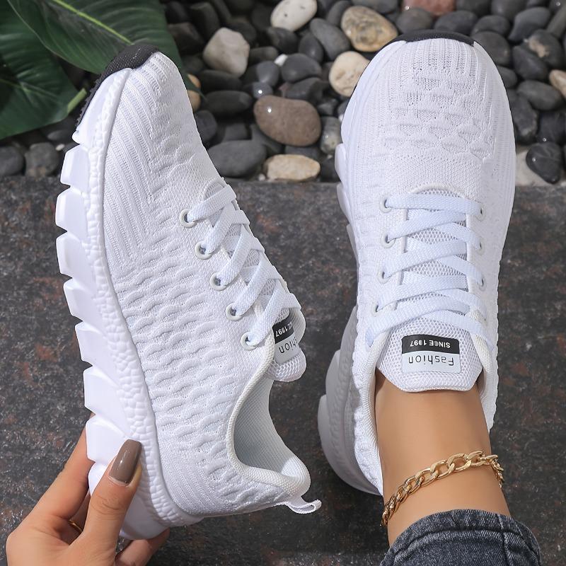 Women's Lightweight Non-slip Sneakers, Comfortable Lace Up Elastic Soft Sole Running Shoes