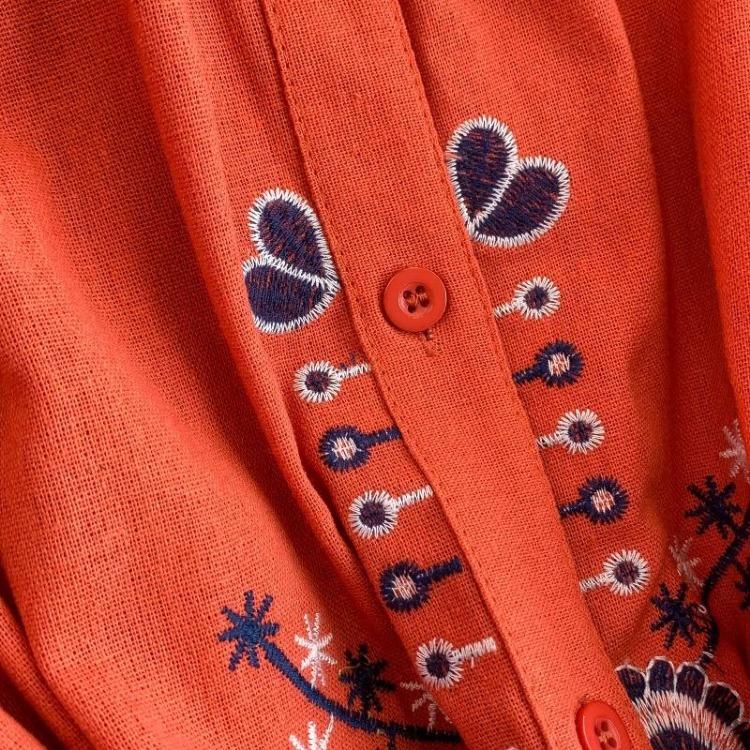 Vintage Embroidered Bandage Dress for Women Bohemian Lantern Sleeve Long Dress with Buttons Spring Autumn Vestidos Mujer