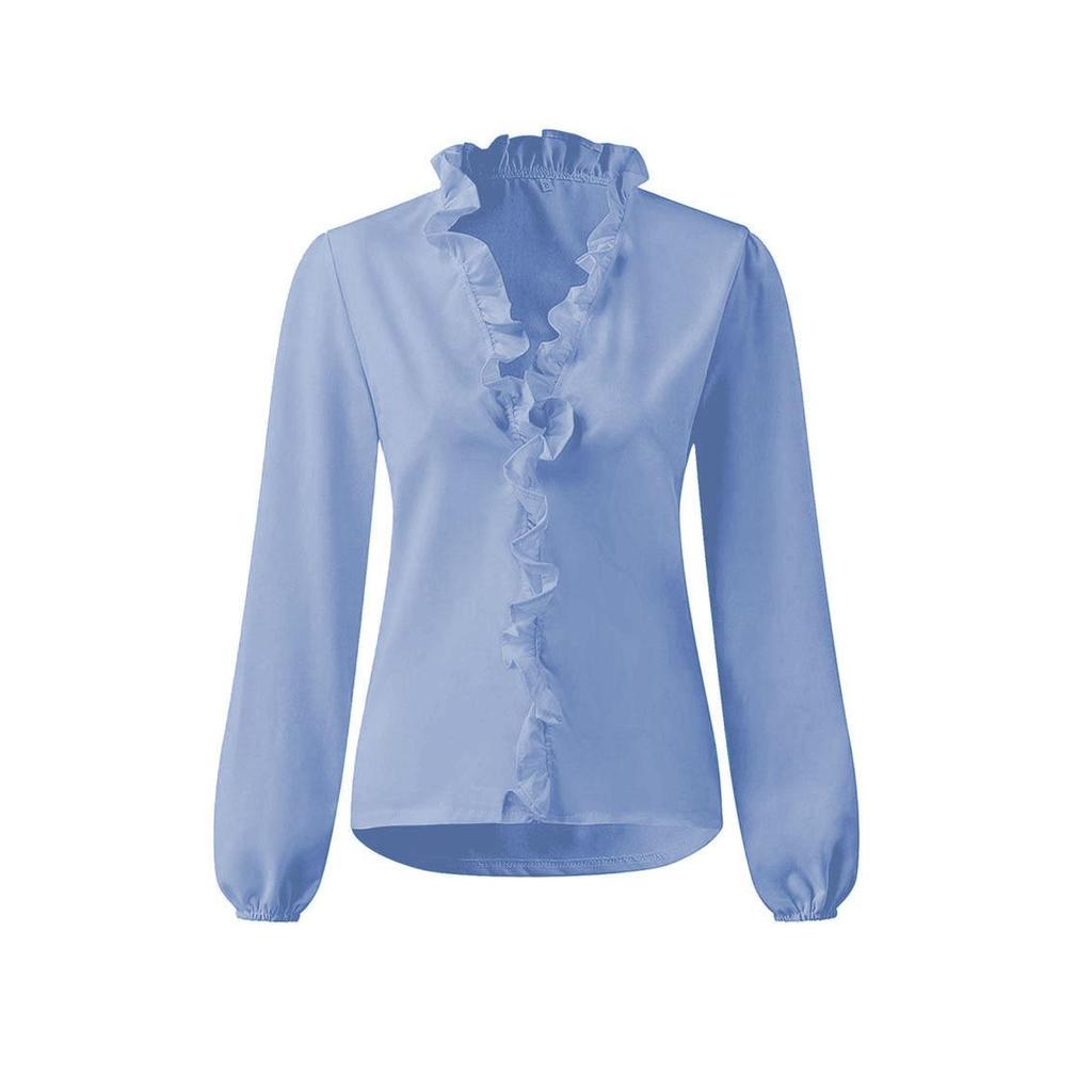 Damska bluzka z długim rękawem i falbankami, europejski i amerykański styl, kolekcja Wiosna/Lato 2025