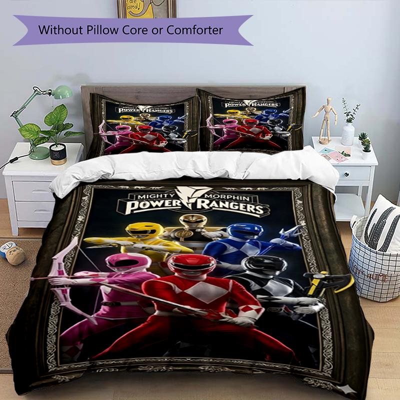Set copripiumino 3 pezzi (1*Copripiumino + 2*Federe, Senza Nucleo),Set Biancheria da Letto con Stampa Mighty Morphin Power Rangers, Decorazione Camera da Letto, Stagione Unica, Compleanno