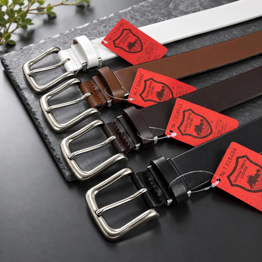[HANG OVER] Tochigi Leather Belt for Men, Genuine Leather, 35mm, Single Piece Leather, Plain, Made In Japan, 2609-3506 (Brown)