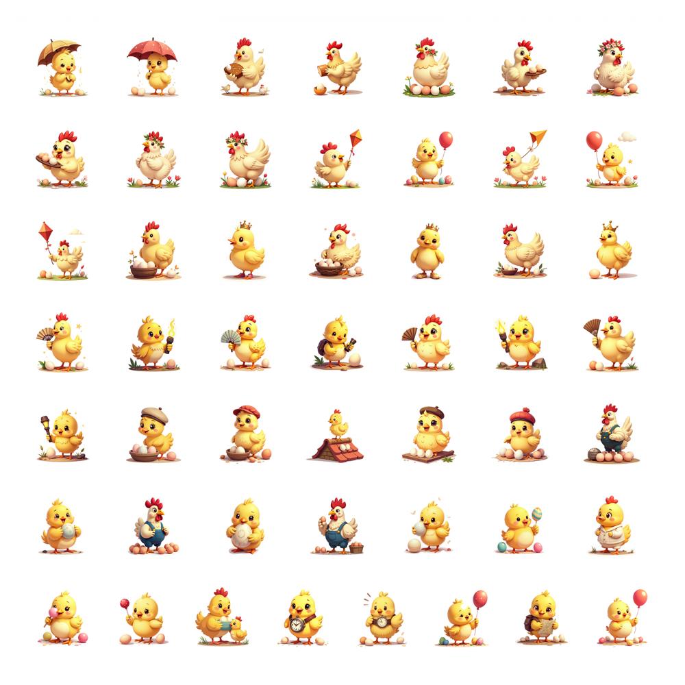 50pcs PVC Cute Chicken Stationery Stickers Animal Theme DIY Scrapbook Stickers for Laptops Phones Cartoon Vinyl Graffiti Decals