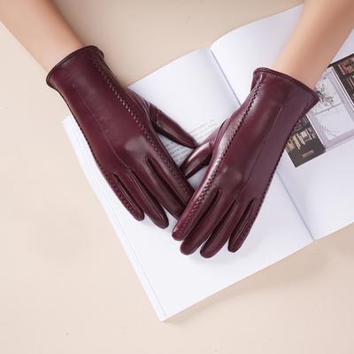 1 Pair Women Gloves Faux Leather Touchscreen Full Palm Warm Winter Gloves Thickened Soft Lining Travel Skiing Gloves