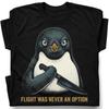 Penguin Holding Knife Flight Never Option T-Shirt Hilarious Penguin Tee