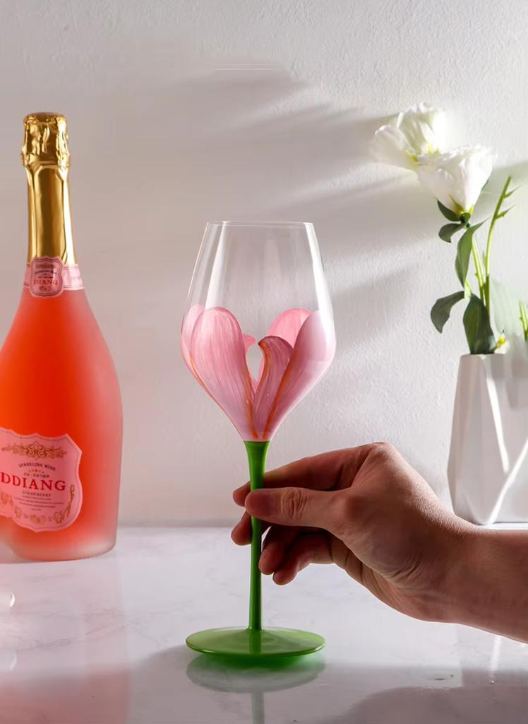 Kreative Bemalte Tulpe Hohe Cocktailgläser Blume Kristall Saft Champagnergläser Rotweingläser Hausgemachtes Trinkgeschirr
