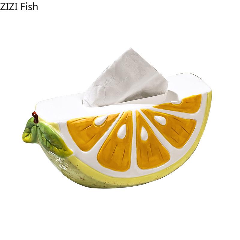 Creative Cute Lemon Shape Ceramic Tissue Box Coffee Table Desk Decoration Lemon Tissue Box Bedside Table Paper Towel Case