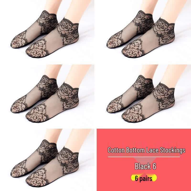 LANSANA Women's Thin Lace-Edge Short Ankle Socks, 6 Pairs