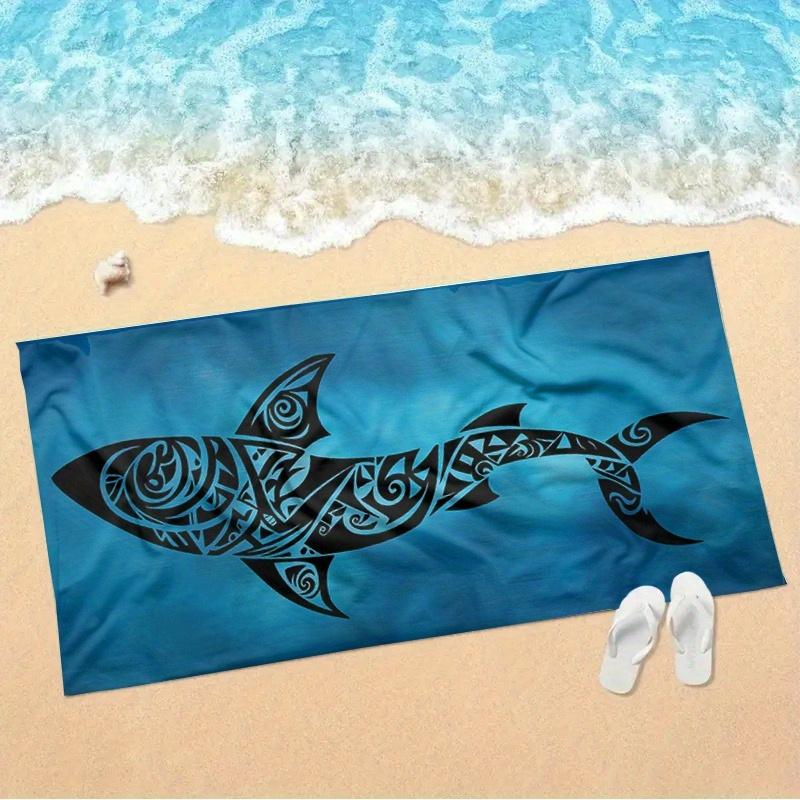 1pz Grande Asciugamano da Spiaggia ad Asciugatura Rapida - Design Squalo Tropicale con Sfondo Blu, Asciugamano in Microfibra Super Assorbente per Piscina