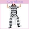 Tuta a strisce da prigioniero unisex in poliestere e spandex per cosplay e feste a tema