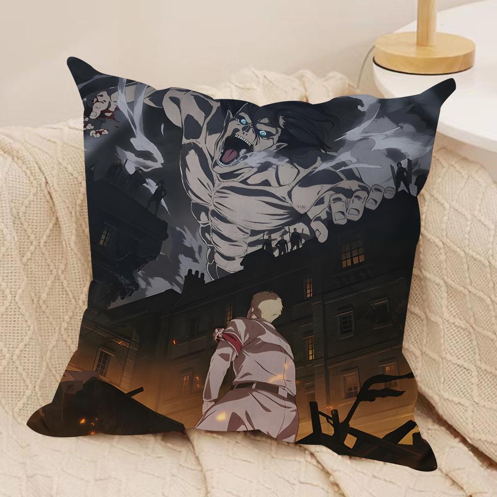 Anime AAttack On TitanS Cushion Cover Silky Short Plush Invisible Zipper Dustproof Sofa Pillow Case for Home Decor