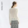 LANCY Women's Linen Hollow Knit Long Sleeve Blouse
