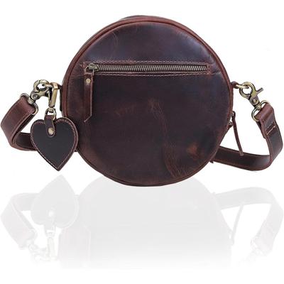 Leren Crossbody Tassen voor Vrouwen Trendy Cirkel Crossbody Schoudertas Designer Ronde Portemonnees (Donker bruin)