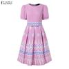 ZANZEA Women Casual Round Neck Short Sleeve Loose Print Dress