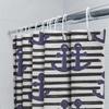 Nautical Blue White Anchor Shower Curtain With Black Stripes Home Decor Bathroom Accessories Set For Kids' Bathrooms Easy Instal