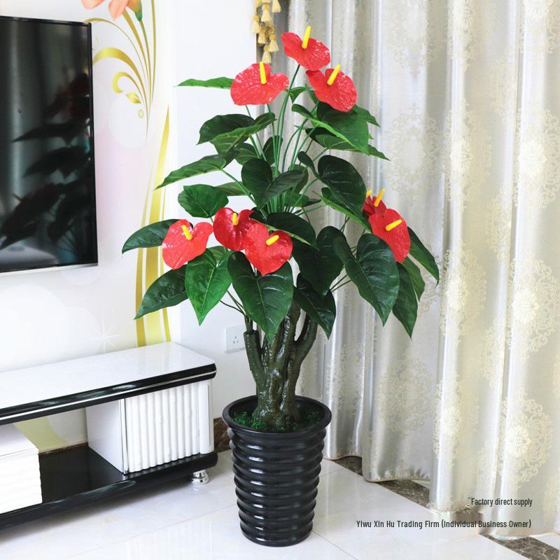 Large Artificial Anthurium Tree In Pot - Indoor Greenery for Living Room Decor
