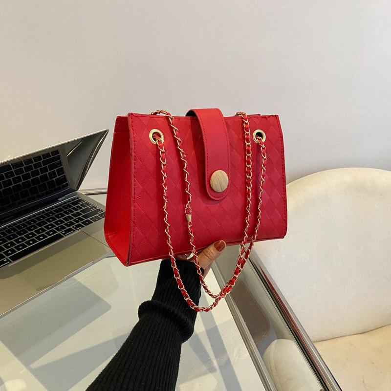 Fashionable Vintage Pattern Chain Shoulder Bag Versatile Pu Leather Crossbody Bag