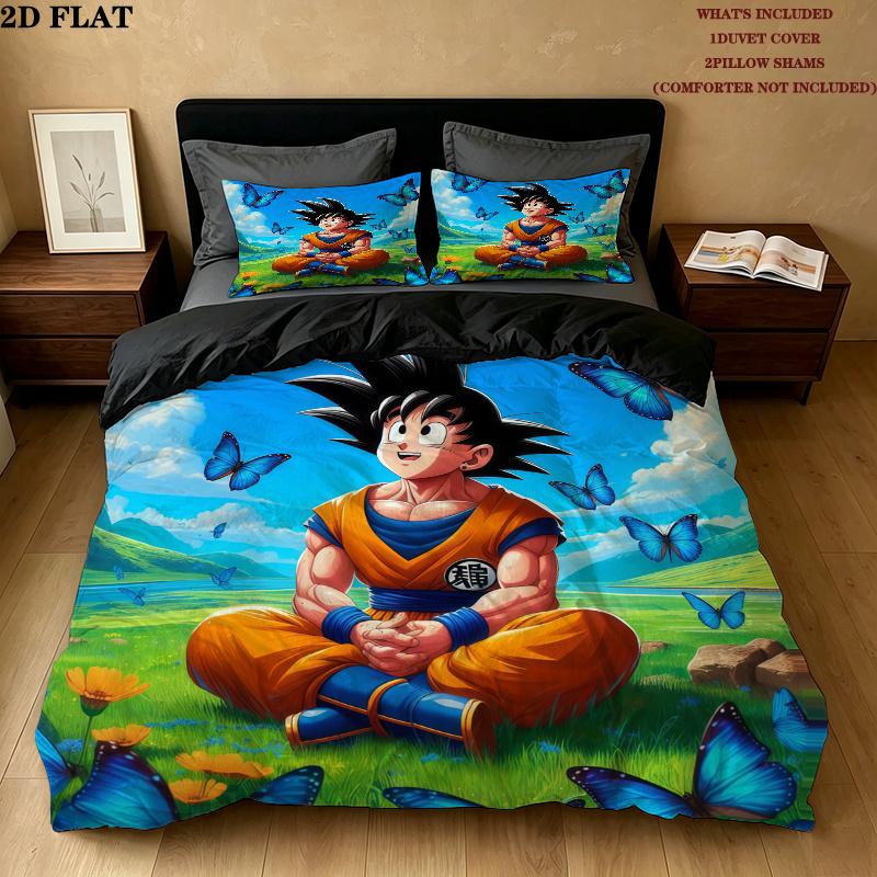 Son Goku Muster Bettwäsche Steppdecke Set Bettbezug Kissenbezug Zuhause Geburtstagsgeschenk(1 Bettbezug + 2 Kissenbezüge, ohne Füllung)