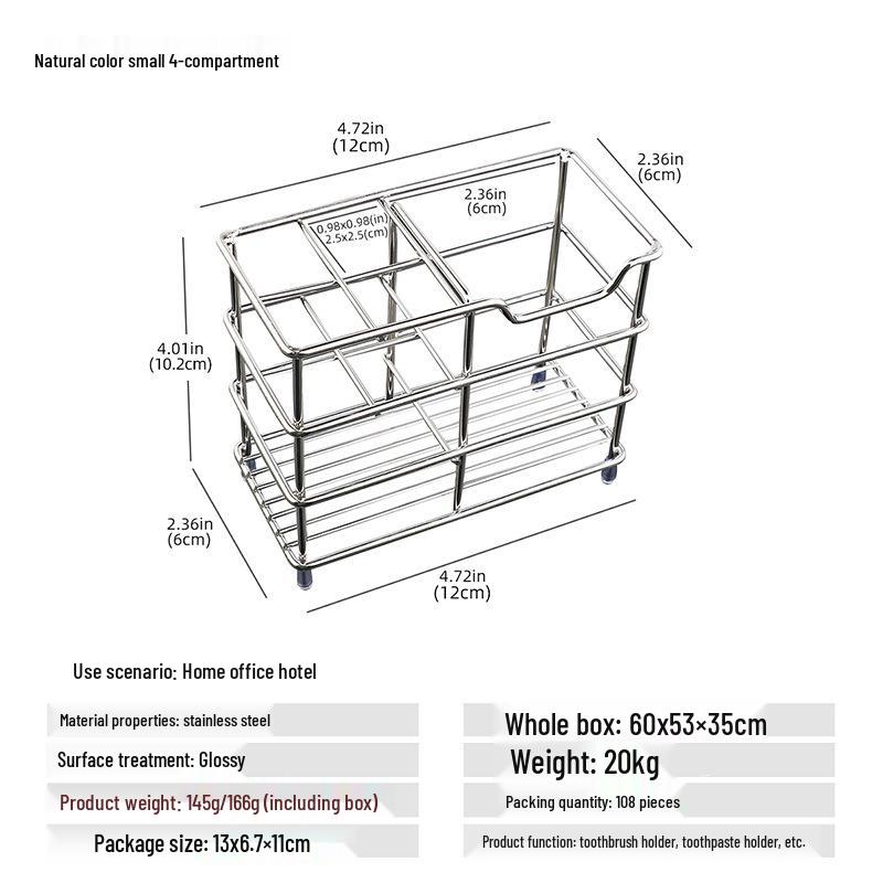 

Stainless Steel Toothbrush and Toothpaste Holder for Bathroom Countertops