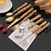 4 Pieces Bamboo Handle Set Natural Bamboo Flatware Stainless Steel Cutlery Utensils, Include Knife Fork Spoon Teaspoon