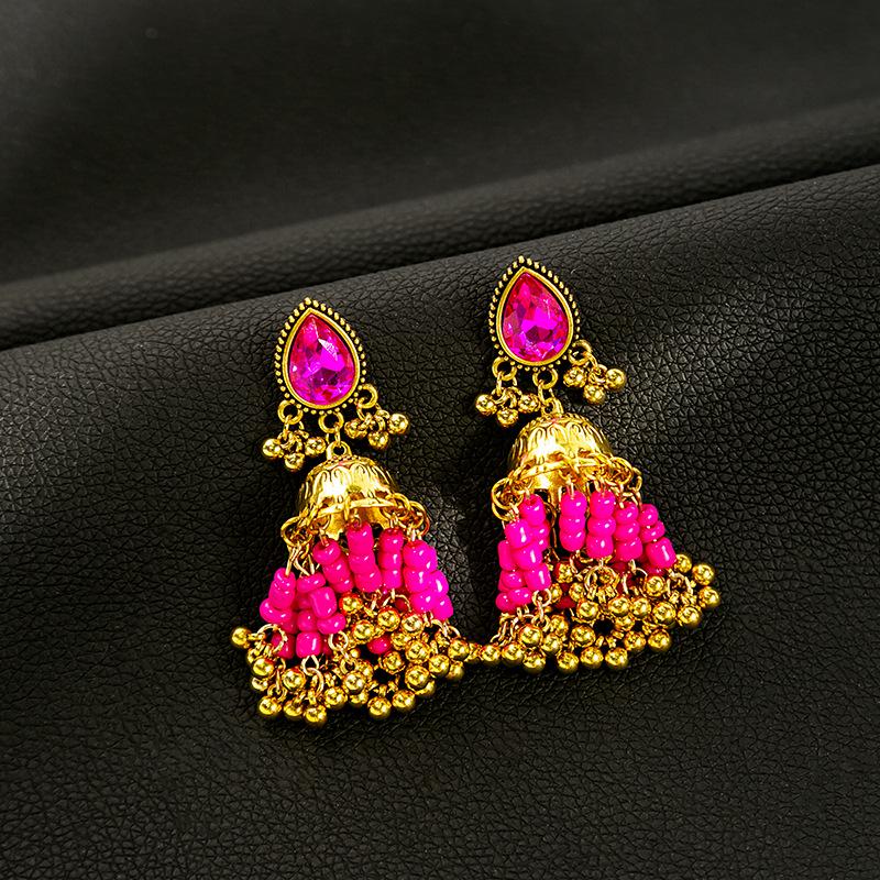 

Богемные серьги-пусеты Серебряная игла : Страз, Кисточка, Жемчуг, Винтажный Этнический Дизайн в Форме Колокольчика