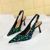 Fashion Fashion Bling Design Heeled Sandals Women Summer Sexy Pointed Toe Hollow Back Strap Thin High Heels Elegant Banquet Women Pumps