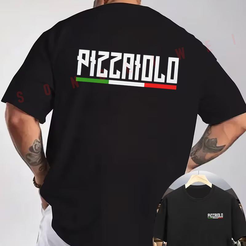 Pizza-Themed With Pizzaiolo Chef Graphic Motorcycle Double-Sided Print T-Shirt Summer Men Short
