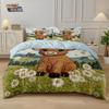 3Pcs Imitation Fabric Bad Highland Cow Print Down Duvet Cover Set, Multi Size Bedroom Bedding Decoration, Machine Washable