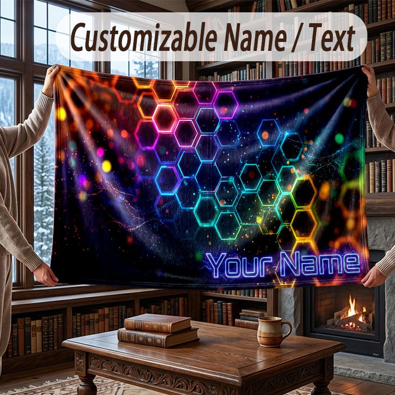 Manta Geométricas Abstratas com Nome Personalizado Manta Macia e Aconchegante para Casa Sofá Cama